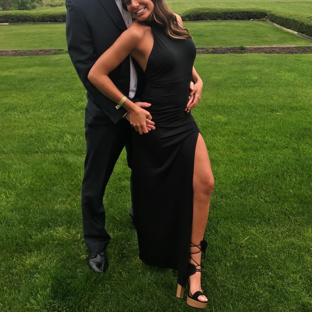 Black gown with halter and slit